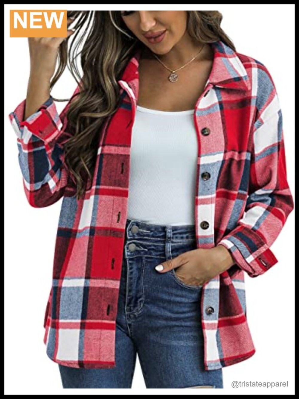 Women's Plaid Flannel Shacket Button Down Shirt Jacket Long Sleeve